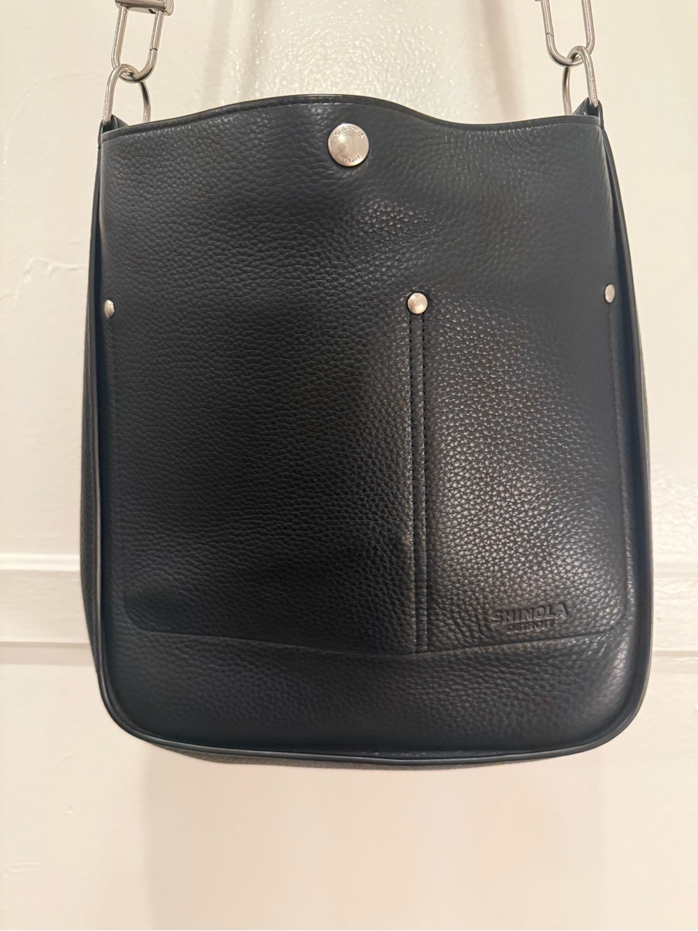 Shinola Black Pebbled Leather Shoulder Bag